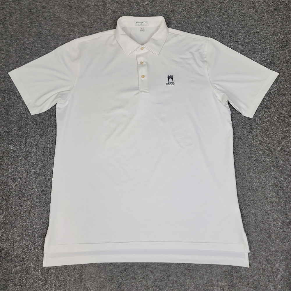 Peter Millar Summer Comfort Men’s Polo Shirt Size L White Stretch ARCIS Logo